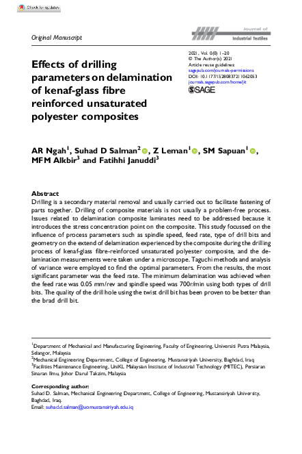 (PDF) Effects of drilling parameters on delamination of kenaf-glass ...