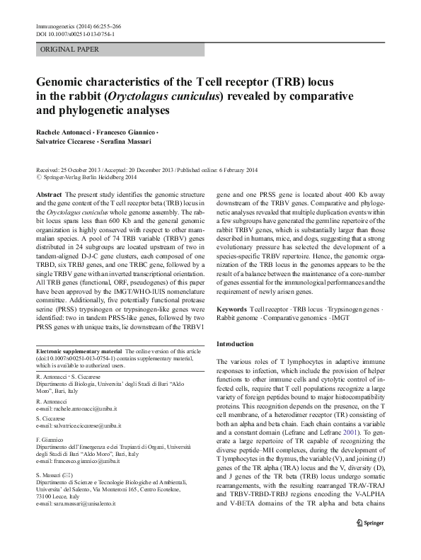 (PDF) Genomic characteristics of the T cell receptor (TRB) locus in the ...