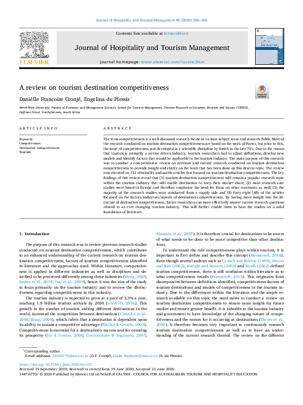 (PDF) A review on tourism destination competitiveness