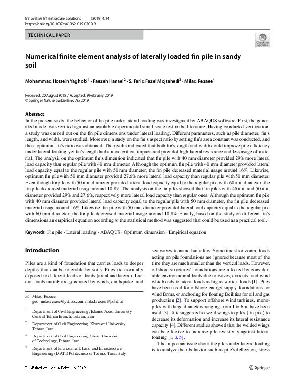 (PDF) Numerical finite element analysis of laterally loaded fin pile in ...