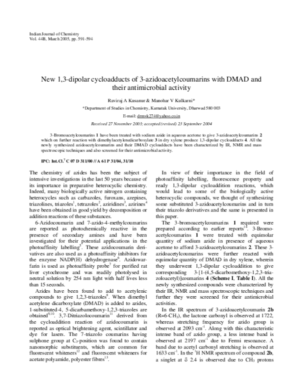 (PDF) New 1,3-Dipolar Cycloadducts of 3-Azidoacetylcoumarins with DMAD ...