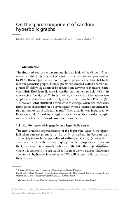 (PDF) On the giant component of random hyperbolic graphs | Nikolaos ...