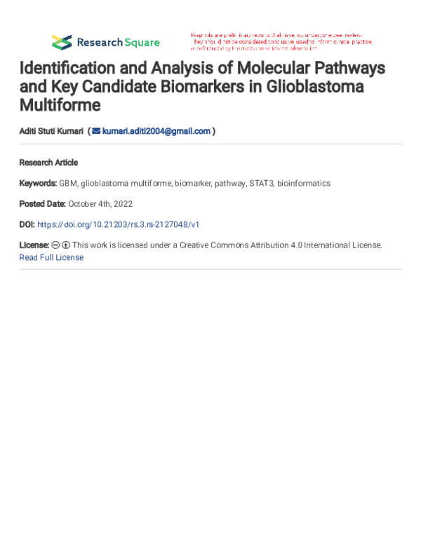 (PDF) Identification and Analysis of Molecular Pathways and Key ...