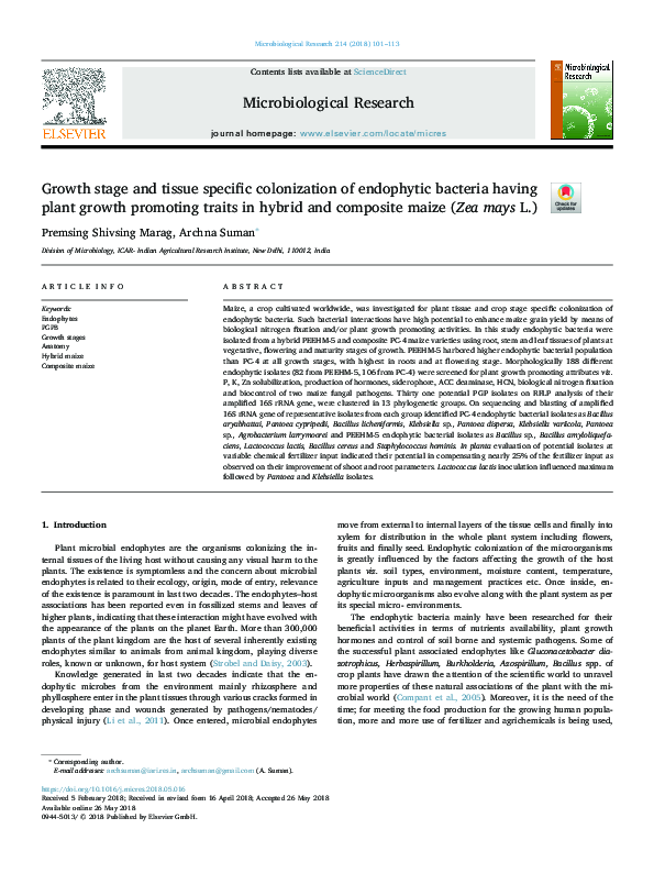 (PDF) Growth stage and tissue specific colonization of endophytic ...