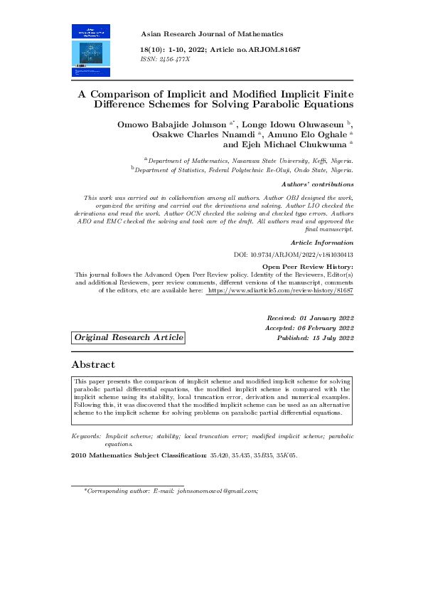 (PDF) A Comparison of Implicit and Modified Implicit Finite Difference ...