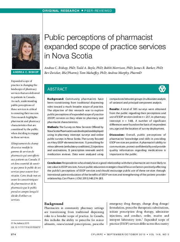 (PDF) Public perceptions of pharmacist expanded scope of practice ...