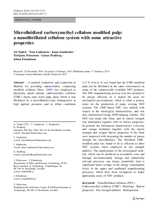 (PDF) Microfluidized carboxymethyl cellulose modified pulp: a ...