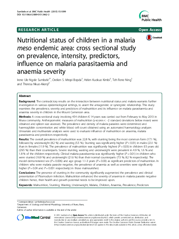 (PDF) Nutritional status of children in a malaria meso endemic area ...