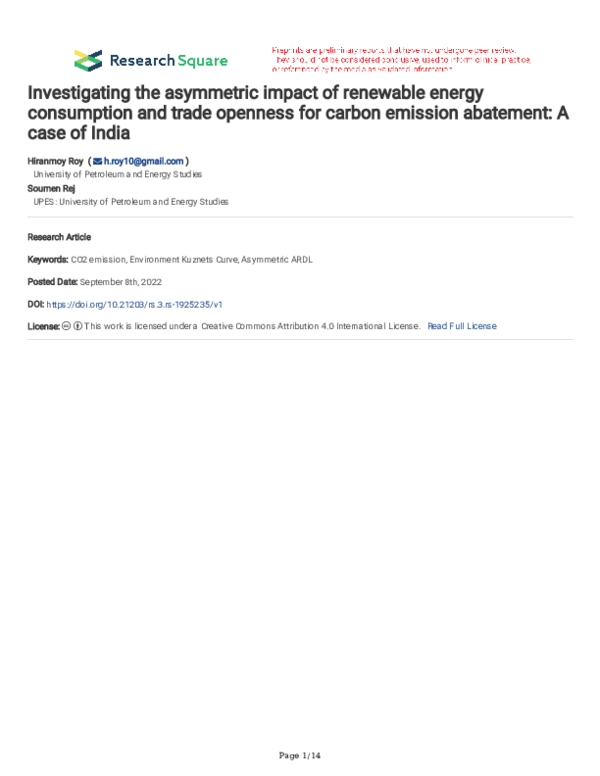 (PDF) Investigating the asymmetric impact of renewable energy ...