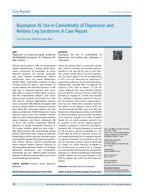 (PDF) Bupropion XL Use in Comorbidity of Depression and Restless Leg ...