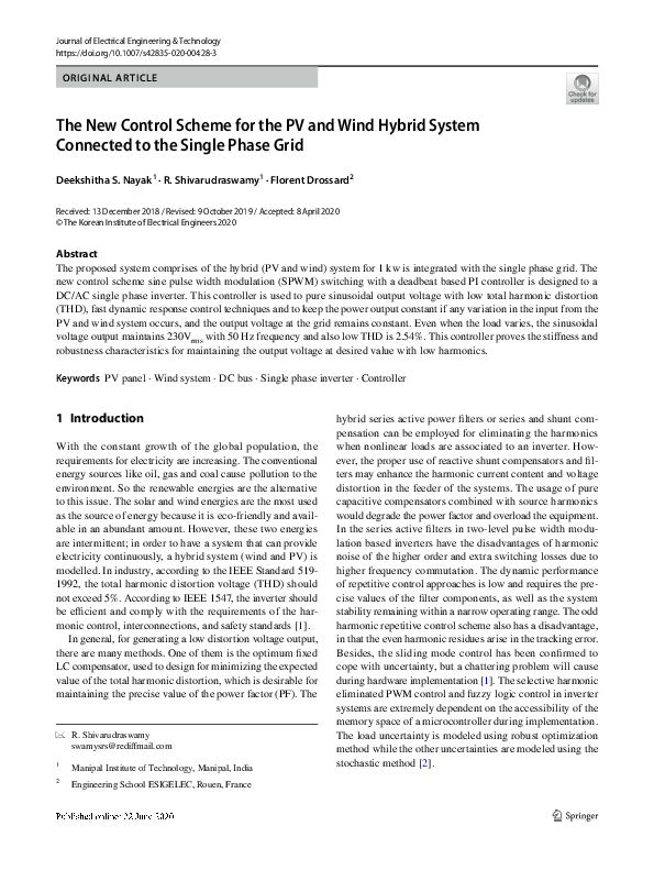 (PDF) The New Control Scheme for the PV and Wind Hybrid System ...