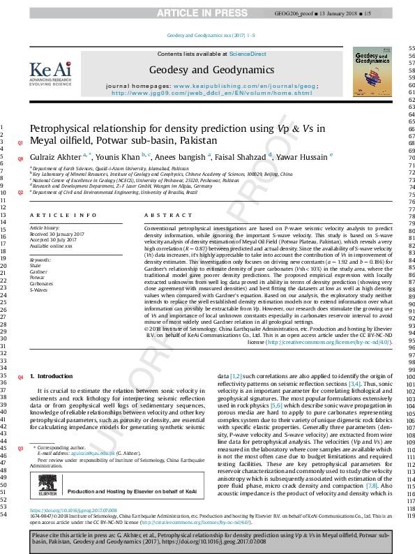 (PDF) Petrophysical relationship for density prediction using Vp & Vs ...
