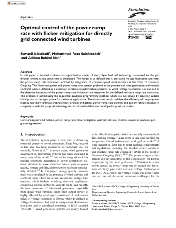 (PDF) Optimal control of the power ramp rate with flicker mitigation ...
