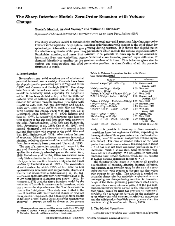 (PDF) The Sharp Interface Model:Zero-Order Reaction with Volume Change ...