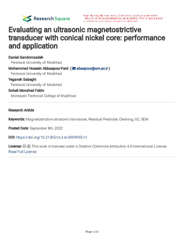 (PDF) Evaluating an Ultrasonic Magnetostrictive Transducer with Conical ...