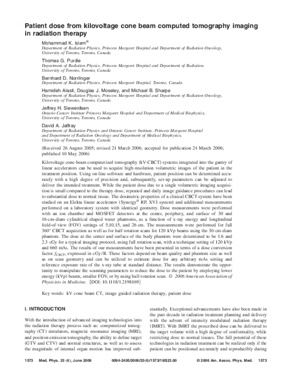 (PDF) Patient dose from kilovoltage cone beam computed tomography ...