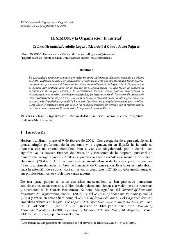 (PDF) H. SIMON, y la Organización Industrial