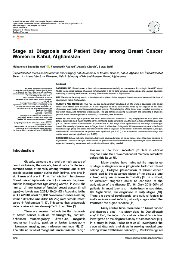 (PDF) Stage at Diagnosis and Patient Delay among Breast Cancer Women in ...