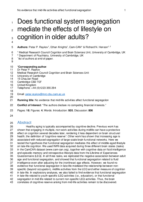 (PDF) Does functional system segregation mediate the effects of ...