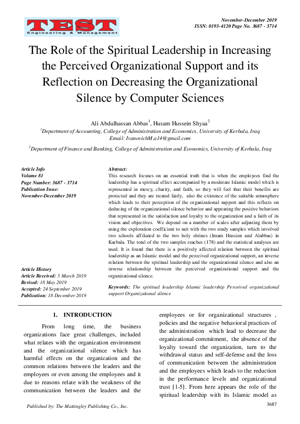 (PDF) The Role of the Spiritual Leadership in Increasing the Perceived ...