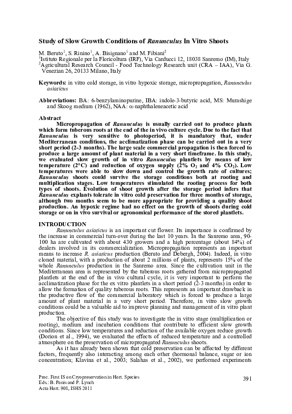 (PDF) Study of Slow Growth Conditions of Ranunculus in Vitro Shoots