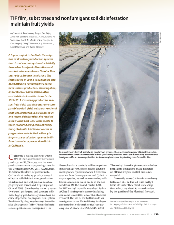 (PDF) Nonfumigant Soil Disinfestation Methods for Strawberry Yields