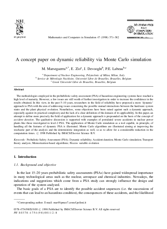 (PDF) A concept paper on dynamic reliability via Monte Carlo simulation