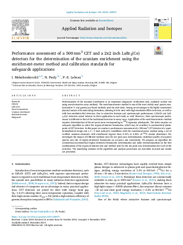 (PDF) Performance assessment of a 500 mm3 CZT and a 2x2 inch LaBr3(Ce ...