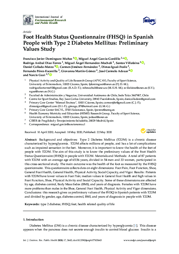 (PDF) Foot Health Status Questionnaire (FHSQ) in Spanish People with
