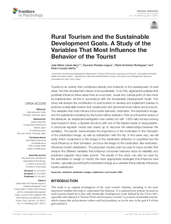 (PDF) Rural Tourism and the Sustainable Development Goals. A Study of ...