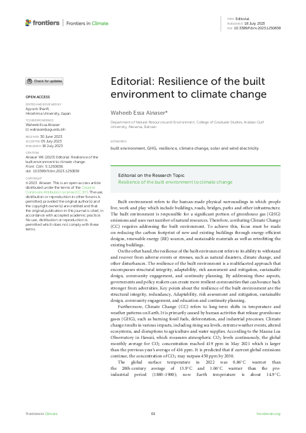 (PDF) Editorial: Resilience of the built environment to climate change