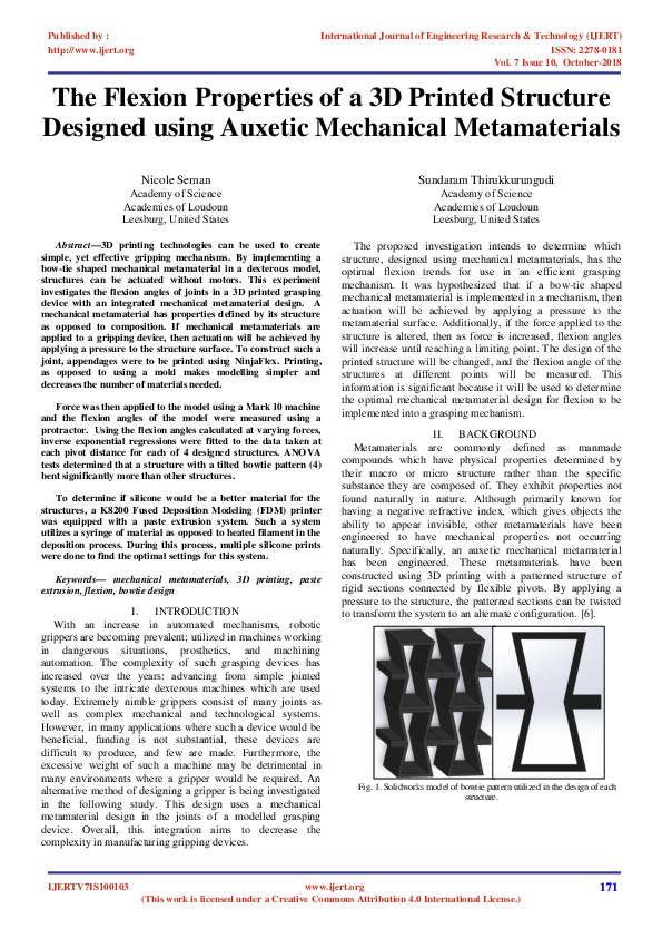 (PDF) The Flexion Properties of a 3D Printed Structure Designed using ...