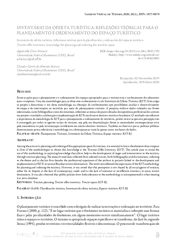 Inventário da oferta turística: reflexões teóricas para o planejamento e ordenamento do espaço turístico