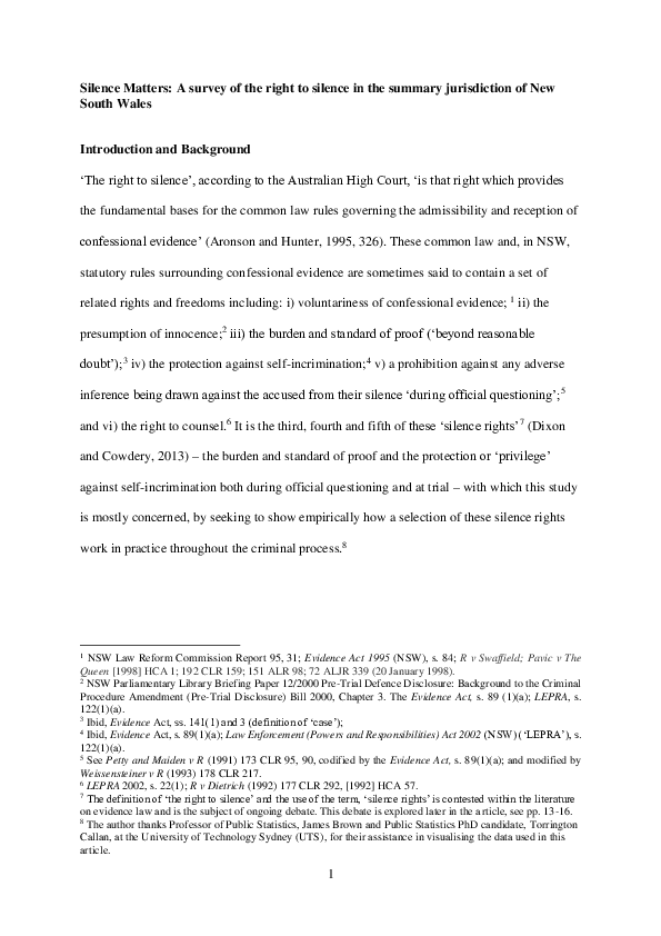 (PDF) Silence Matters: A survey of the right to silence in the summary ...