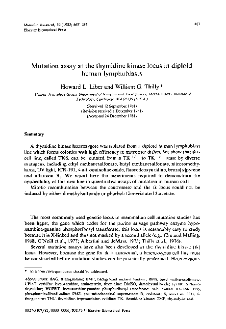 Mutation assay at the thymidine kinase locus in diploid human lymphoblasts