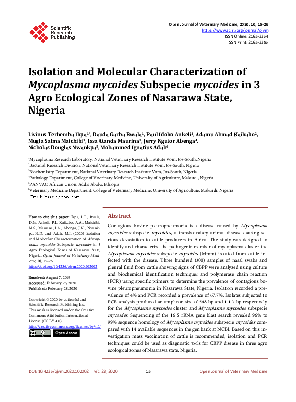 (PDF) Isolation and Molecular Characterization of Mycoplasma mycoides ...
