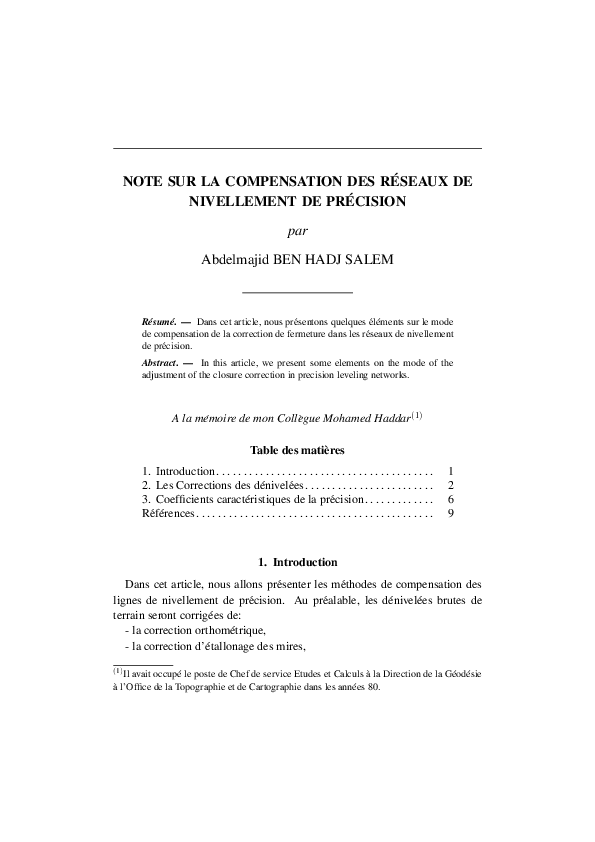 (PDF) Note on Compensation for Precision Leveling Networks