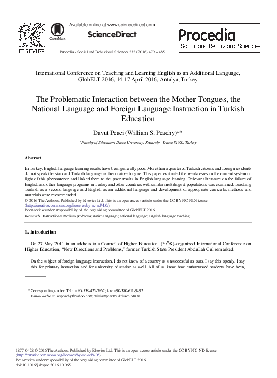 (PDF) The Problematic Interaction between the Mother Tongues, the ...