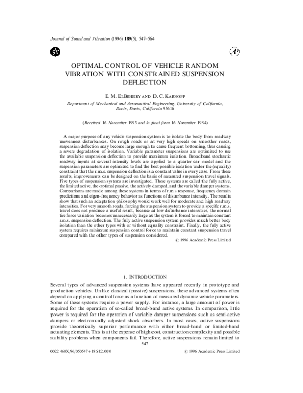 (PDF) Optimal Control of Vehicle Random Vibration with Constrained ...