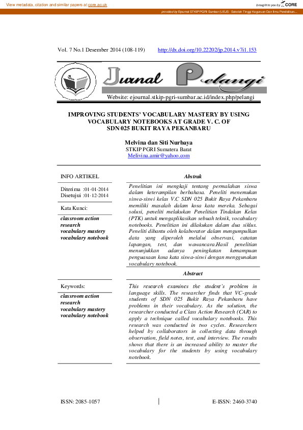 (PDF) Improving Students’ Vocabulary Mastery By Using Vocabulary ...