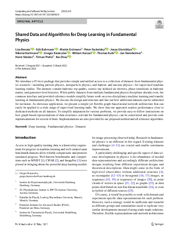 (PDF) Shared Data and Algorithms for Deep Learning in Fundamental Physics