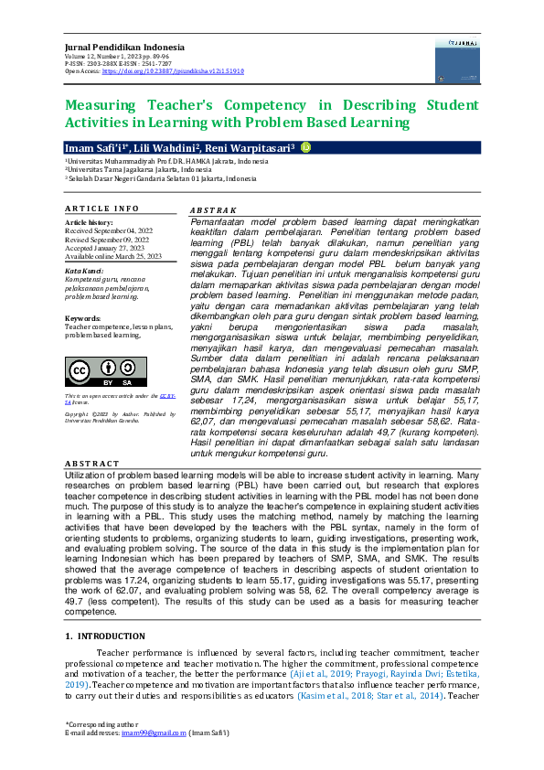 (PDF) Measuring Teacher's Competency in Describing Student Activities ...