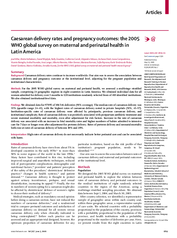 (PDF) Caesarean delivery rates and pregnancy outcomes: the 2005 WHO (PDF) Caesarean delivery rates and pregnancy outcomes: the 2005 WHO