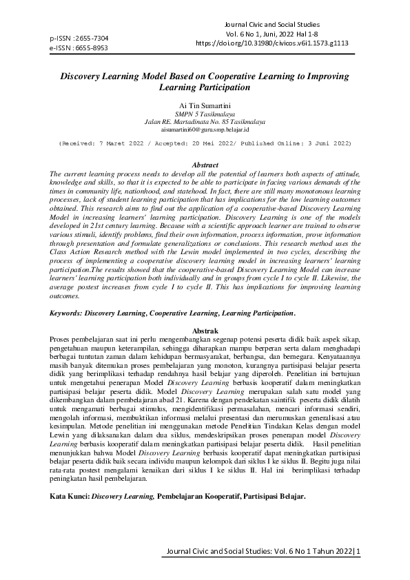 (PDF) Implementation of discovery learning model Cooperative Learning ...