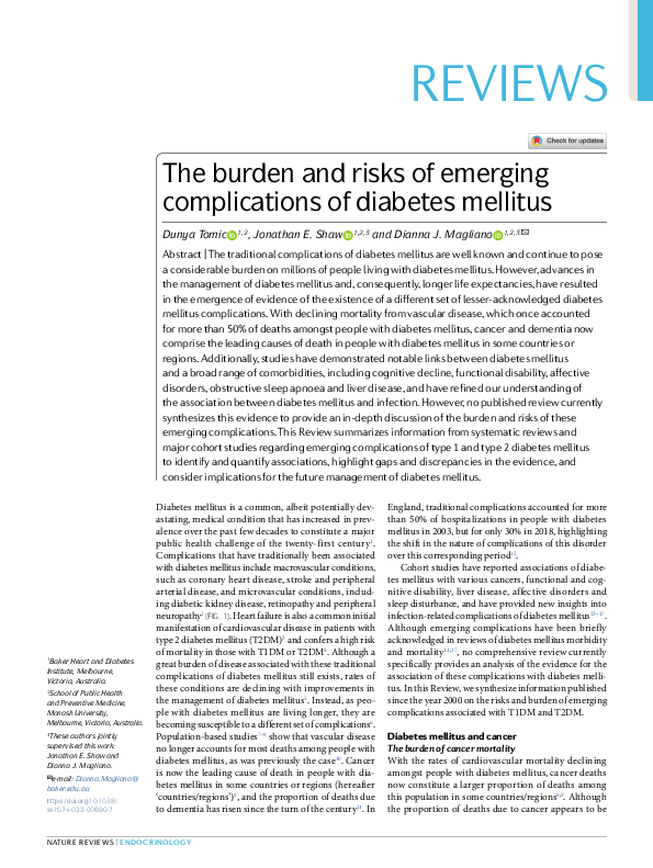 (PDF) The burden and risks of emerging complications of diabetes mellitus