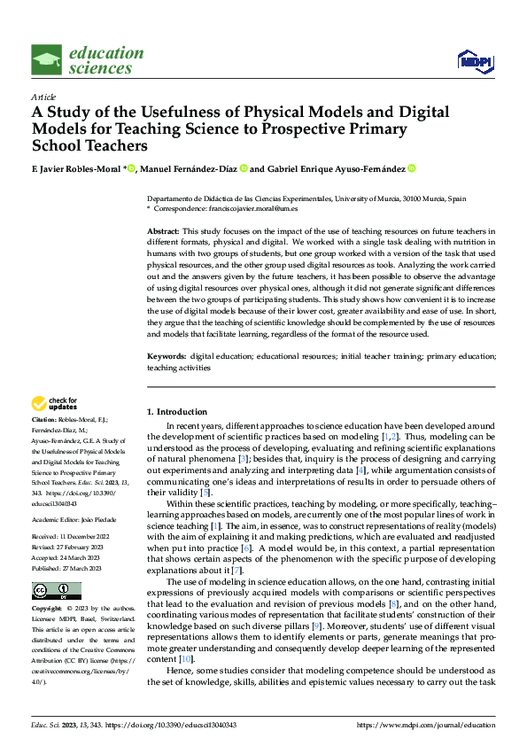 Pdf A Study Of The Usefulness Of Physical Models And Digital Models