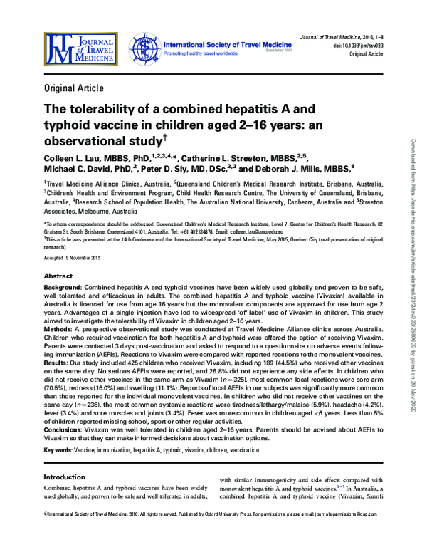 (PDF) The tolerability of a combined hepatitis A and typhoid vaccine in ...