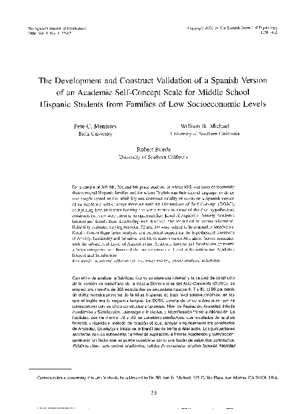 (PDF) The Development and Construct Validation of a Spanish Version of ...