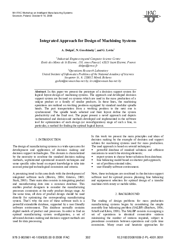 (PDF) Integrated Approach for Design of Machining Systems