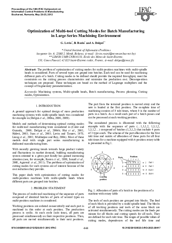 (PDF) Optimization of Multi-tool Cutting Modes for Batch Manufacturing ...